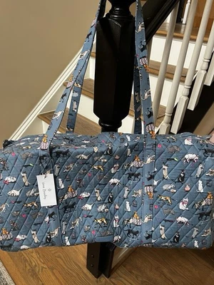 Vera Bradley Cat’s Meow Blue Large Travel Duffel Traveler Bag Tote NWT - Image 1 of 4