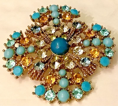 Broche grande vintage com joias AQUAMARINE 2,5” frete grátis - Imagem 1 de 4