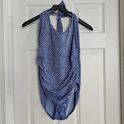Traje de baño Lands End para mujer 14 forrado una pieza traje de baño azul corbata halter con aros Foto 1 de 4