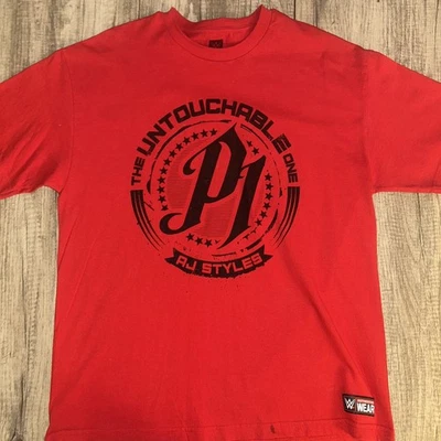 WWE  XLarge  Tee Shirt Red Black Authentic AJ Styles  Untouchable One  stain  - Image 1 of 4
