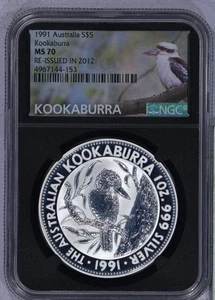 1991 Australia Kookaburra $5 NGC MS70 Re-issued in 2012 - Picture 1 of 4
