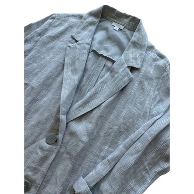 Chaqueta a rayas de lino gris claro J Jill talla grande  Foto 1 de 4