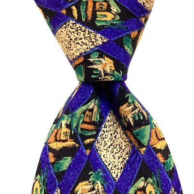 Corbata ITALO FERRETTI Hombre Seda XL ITALIA Lujo CASAS ISLEÑAS Multicolor Usada en Excelente Condición Foto 1 de 3