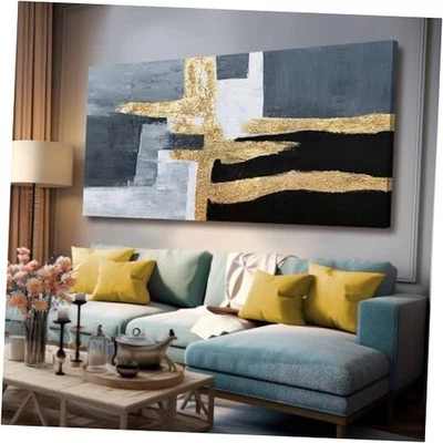 Quadro de parede abstrato pôster arte de parede parede moderna 58L" x 29W" cinza e dourado - Imagem 1 de 4