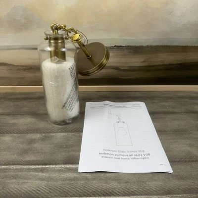 Pottery Barn Anderson Glass Cylinder Sconce Vintage Brass W/Hardware NIB OB - Image 1 of 4