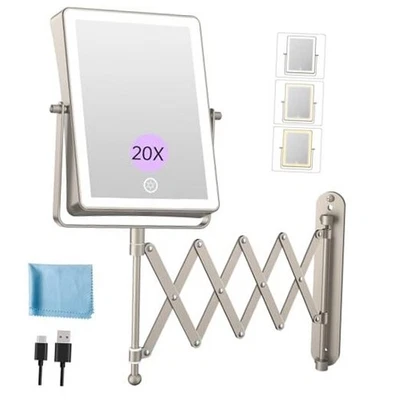  Перезаряжаемое настенное зеркало для макияжа с подсветкой, 8,7 дюйма двойной никель - Изображение 1 из 4