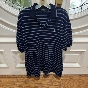 Polo Ralph Lauren gestreiftes großes Poloshirt für Herren marineblau gebraucht, in einwandfreiem Zustand - Bild 1 von 4