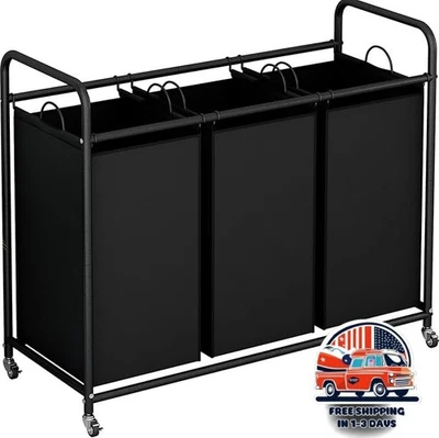 Cesto de ropa sucia con 3 bolsas removibles y ruedas con freno para lavandería - Image 1 of 4