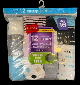 Hanes Girls' Tagless Super Soft Cotton Hipsters 12 pack Size 16 - Picture 1 of 2
