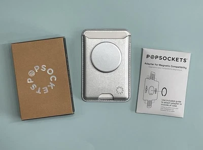 PopSockets Plant Leather PopWallet+ PopGrip Magsafe -Leather Silver Aluminum NEW - Image 1 of 4