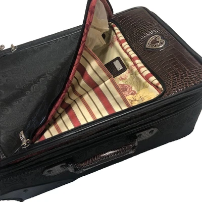 Brighton Carry-on Luggage w/Accessories Black & Brown Croc 22” Rolling Wheels - Image 1 of 4
