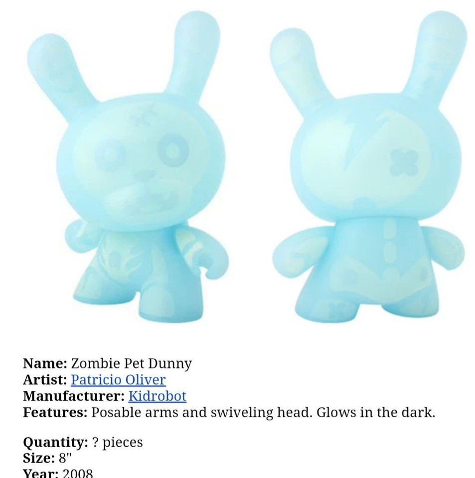Kidrobot Patricio Oliver Zombie Pet Dunny 8” Limited Edition Vinyl Art Toy RARE! - Image 1 of 4