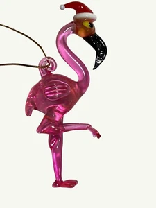 Pink Flamingo Christmas Ornament With Santa Hat - Picture 1 of 10