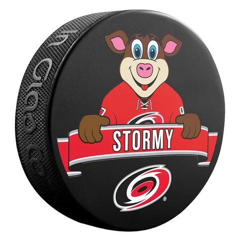 Official NHL Licensed puck of the Carolina Hurricanes mascot "Stormy" Cover