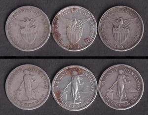 1904-S 3pcs - 20 Centavos US Philippine United States of America Silver Coin #A1 - Picture 1 of 4