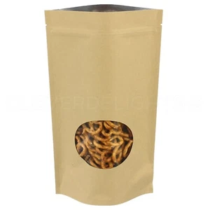 Paquete de 500 - 16 oz Kraft Window Stand Up Bolsas - 7"" x 11,5"" x 4"" - Bolsa con cremallera - Imagen 1 de 4