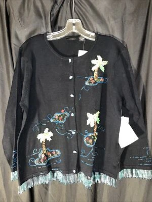 Cárdigan suéter Christina Rotelli para mujer trópicos palmeras rebordear de colección nuevo con etiquetas Foto 1 de 4