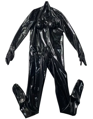 Látex Goma Catsuit Guantes Calcetines Fijos Copa C Silicona Pecho Anillo Cremallera Trasera Foto 1 de 4
