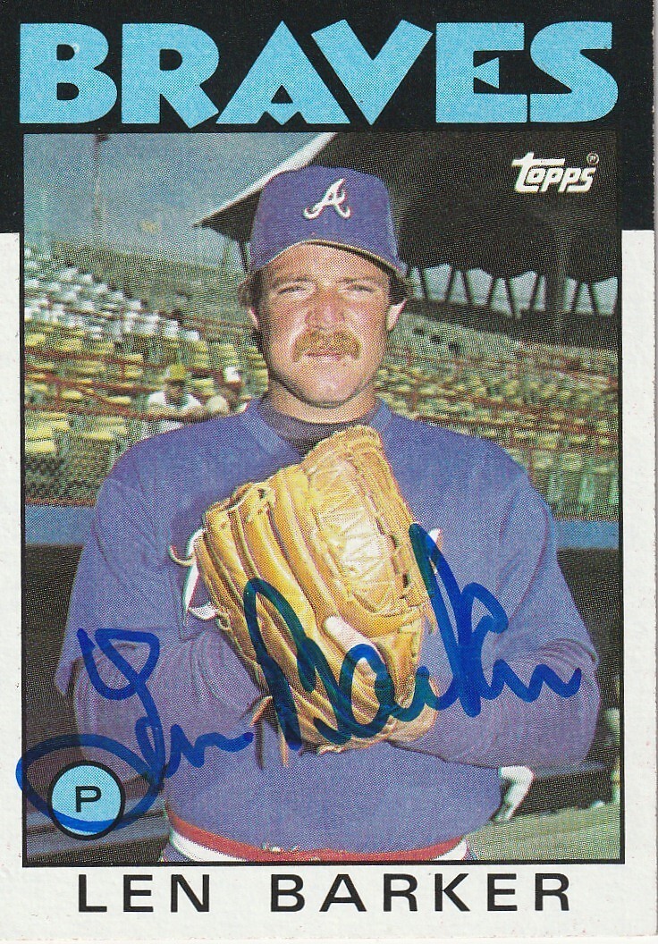 LEN BARKER ATLANTA BRAVES  SIGNED 1986 TOPPS CARD #24