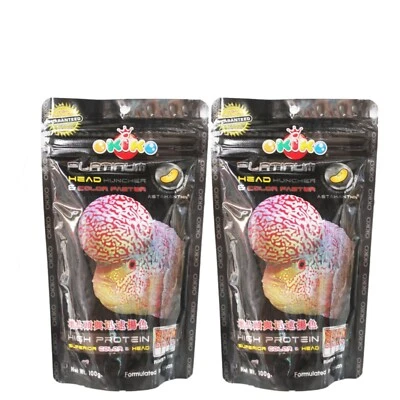 2 x 100g OKIKO PLATINUM Flowerhorn Fish Food High Protein Superior Color & Head - Image 1 of 4