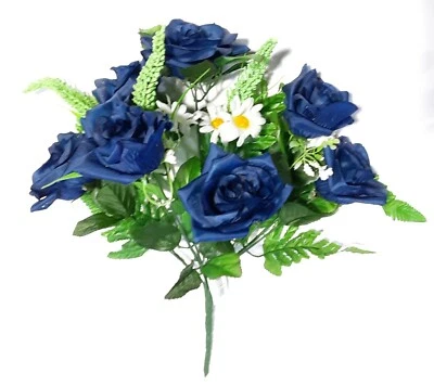 Темно-синий розовый 16-дюймовый куст шелковый цветок домашняя вечеринка рукоделие общий внутренний/наружный декор - Изображение 1 из 3