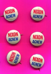 LOTE DE 6 BOTONES NIXON AGNEW 1968 BOTÓN CAMPAÑA PRESIDENCIAL NIXON BOTÓN AGNEW - Imagen 1 de 2