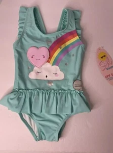 Cute Toddler Girl Swimwear Rainbow UPF50+ Bright Ruffle Swimsuit 24 Months NWT - Picture 1 of 8