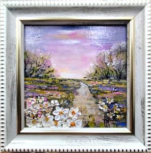 Original oil painting framed flower landscape, Spring Landscape 5x5in - Picture 1 of 9