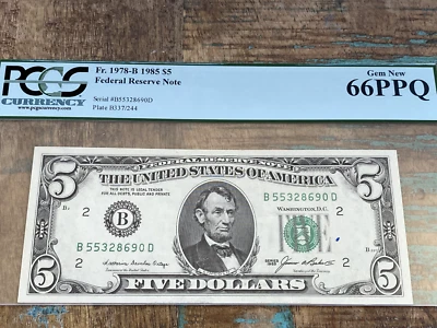 $5 1985 1978-B BD B-D Bloque Nueva York FRN PCGS 66PPQ - GEMA + Foto 1 de 2