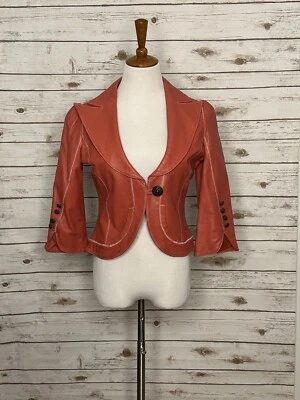 Wilsons Cuero Coral Cuero Cuello Pico Manga 3/4 Largo Chaqueta Talla Pequeña Foto 1 de 4