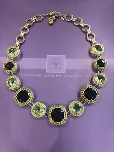 Suzanne Somers Green Peridot Glass Faceted Crystal Gold Statement Necklace 18” - Picture 1 of 13