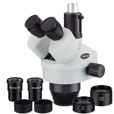 Cabezal de microscopio estéreo con zoom trinocular AmScope 3,5X-90X con óptica de campo súper ancho Foto 1 de 4