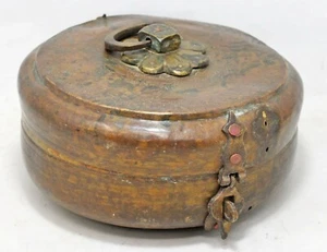 Antique Brass Chapati Bread Box Original Old Hand Crafted Engraved - Picture 1 of 10