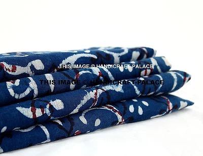 1 Yard Indian Blue Indigo Hand Block Print Cotton Fabric Dressmaking Sewing - Image 1 of 3