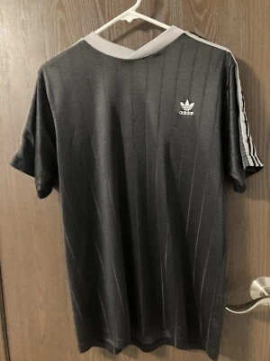 Adidas Trefoil Shirt M Black Gray Short Sleeve Soccer Vintage Made In USA Rare - Image 1 of 4