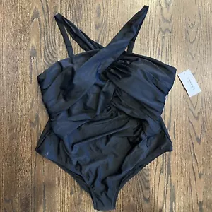 NWT Swimsuits For All Criss Cross Ruched Black Tank One Piece Size 28 - Picture 1 of 8
