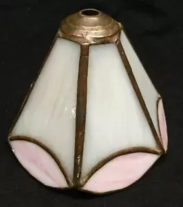 Stained Glass Lamp Shade Pink & White Small 4 3/4" Tall 5 3/4" Wide - Picture 1 of 3