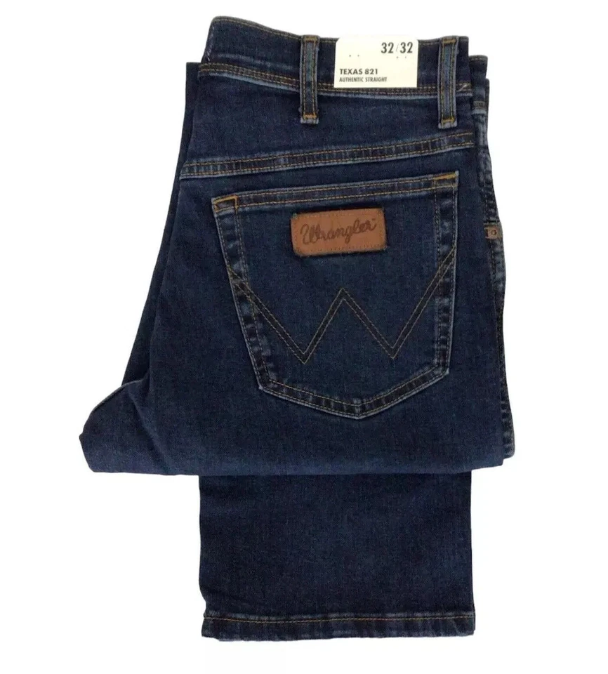 PARA HOMBRES WRANGLER TEXAS DENIM ELÁSTICO AJUSTE REGULAR CREMALLERA MOSCA - AZUL OSCURO LAVADO A LA PIEDRA