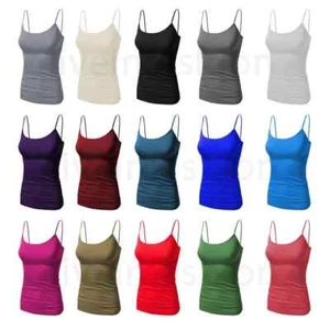 Ladies Stretch Plain Strappy Vest Cami Women's Tank Top Viscose High Quality UK - Picture 1 of 18