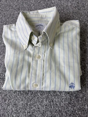 Camisa polo Brooks Brothers 346 para hombre talla M verde menta a rayas con botones calce ajustado Foto 1 de 4