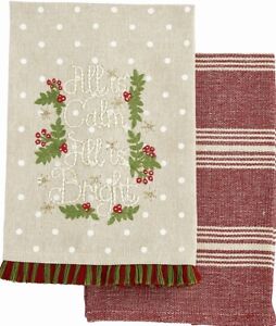Mud Pie Christmas Embroidery 2 Piece Towel Set, All is Calm, 21" x 14"