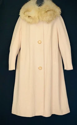 Chaqueta de lana blanca vintage de los años 50, abrigo largo crema swing piel genuina pin up S M Foto 1 de 4