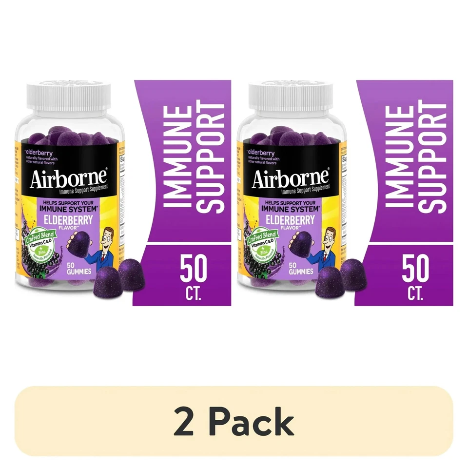 2-AIRBORNE ELDERBERRY 50 GUMMIES EACH NEW 04/2026 - Image 1 of 1