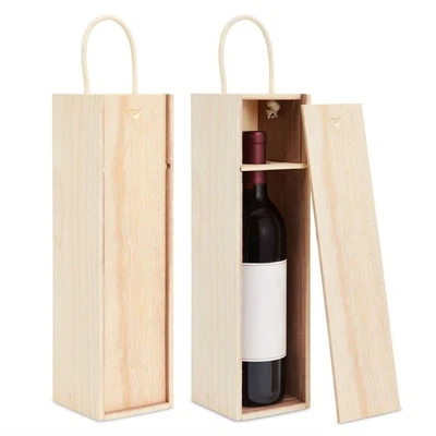 Paquete de 2 cajas de vino de madera con asa para almacenamiento regalos artesanales cumpleaños, 14x4 pulgadas Foto 1 de 4