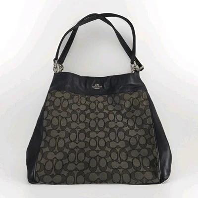 Bolso de Hombro Coach Signature Lexy F57612 Negro Jacquard Humo Usado Ver Fotos Foto 1 de 4