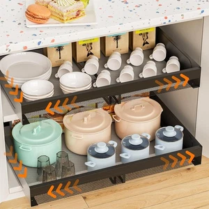 Denmay Schrank-Organizer 2 Stück Teleskopschublade 31-55cm Schwarz Kein Bohren - Picture 1 of 1