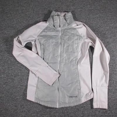 Chaqueta Marmot para mujer gris medio aislada softshell acolchada cremallera completa agujeros para los pulgares Foto 1 de 4