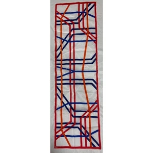 Vintage VERA Neumann Scarf ~ Signed ~ Red, Blue & Orange ~ 13" x 44" - Picture 1 of 5