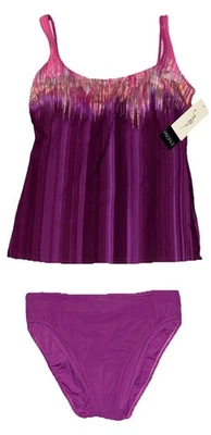 TRAJE DE BAÑO TANKINI RTLS $128 GOTTEX MUJER CABERNET DETALLE DORADO 2 PIEZAS TALLA 14 Foto 1 de 4