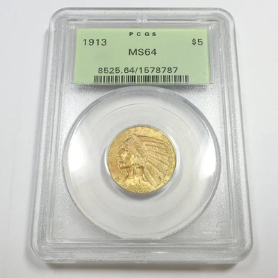 Moneda de media águila de Estados Unidos #56900B 1913 graduación profesional MS64 OGH - cabeza india de oro con cabeza de indio de $5 dólares Foto 1 de 4